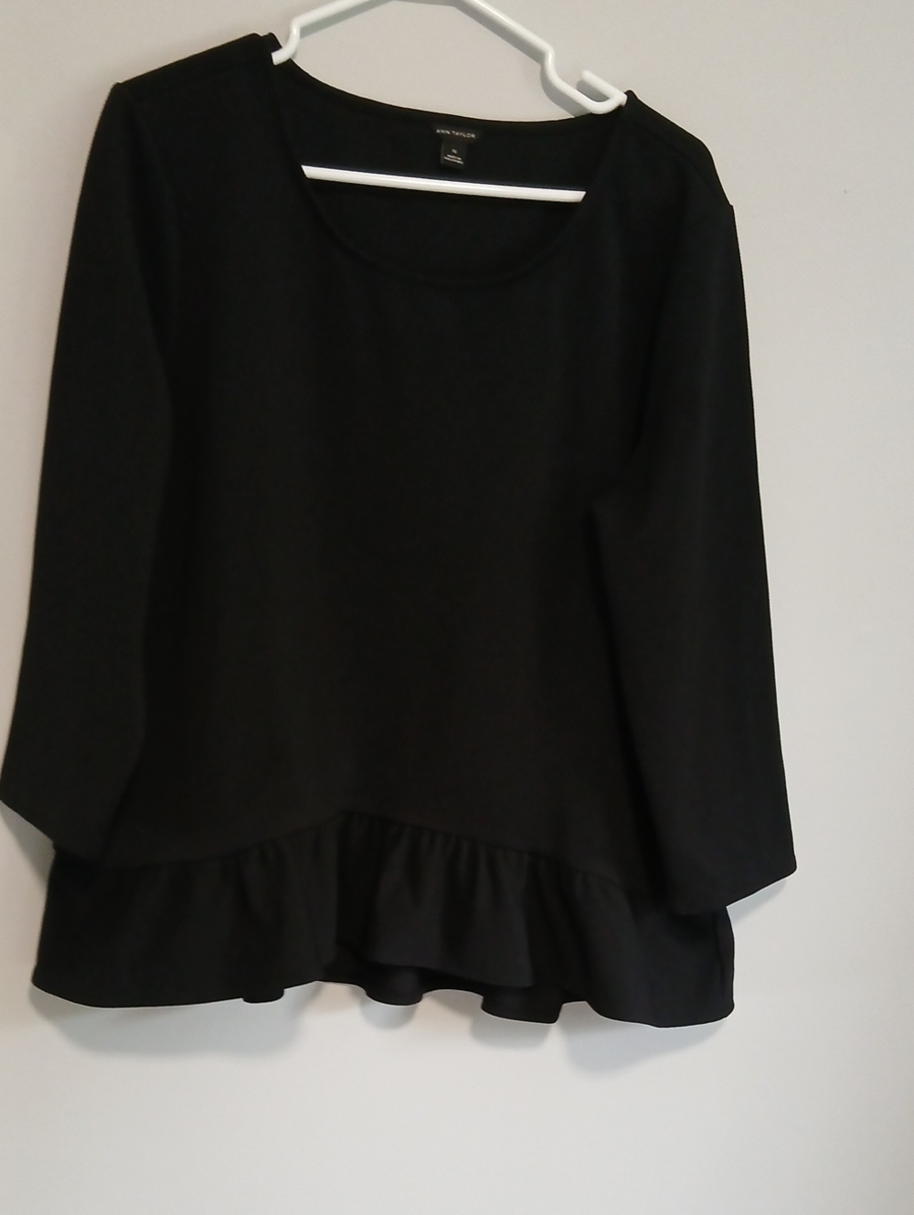 Ann Taylor Black Ruffle-Hem Scoop Neck Top